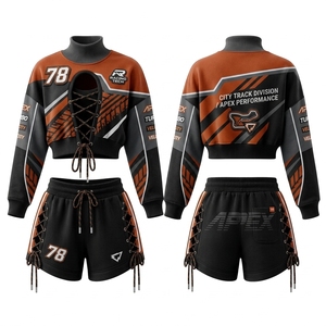 Conjunto Deportivo de Verano para Mujer, Ligero, de Poliéster/Algodón, con Estampado, Sudadera Corta con Cordones y Pantalones Cortos, Estilo Racing, Personalizable para Equipos - Product Image 1