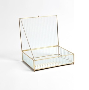 New Geometric <b>Glass</b> Jewelry Box With Metal Frame Transparent Display Case For Storage Organizers 1-3L Capacity Modern Design - Product Image 4