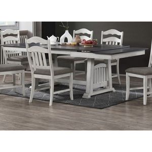 Tavolo da Pranzo Contemporaneo Monoblocco con 2 Prolunghe Estraibili, Finitura Bianco Antico e Grigio per Cucina e Sala da Pranzo - Product Image 1