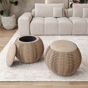 Natural Woven Brown Ottoman with <b>Storage</b> <b>Stools</b> & Ottomans Product - Product Image 1