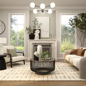 Table basse ronde moderne en métal avec plateau en verre, décoration contemporaine pour salon, meuble d'appoint intérieur pour la maison - Product Image 3