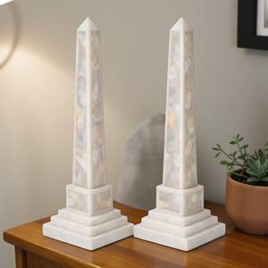 Vente en gros d'obelisques en pierre de nacre écologiques, paire de décorations en pierre de cristal modernes faites à la main pour la décoration de maison de luxe - Product Image 1