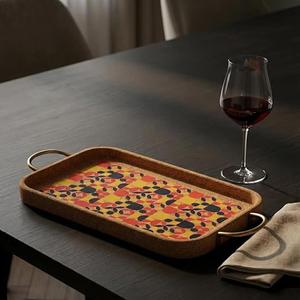 Bandeja Rectangular de Corcho para Servir con Asas Metálicas, Impresión UV Multicolor, Ecológica, Resistente al Calor y al Agua - Product Image 1