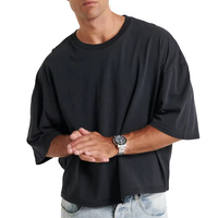 T-shirt en coton noir surdimensionné pour homme, manches courtes, col rond, jersey décontracté, motif lettres uni, coupe écologique