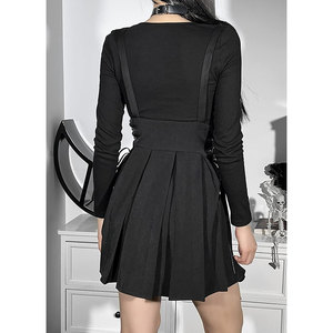 Falda gótica plisada para mujer, de cintura alta, estilo punk, al por mayor, con tiras ajustables y hebilla, falda corta - Product Image 3