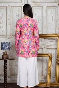 Túnica y Top de Algodón Estampado Rosa para Mujer, Cuello en V, Manga Larga, Completamente Cosido, Cómodo, Informal y Elegante - Product Image 6