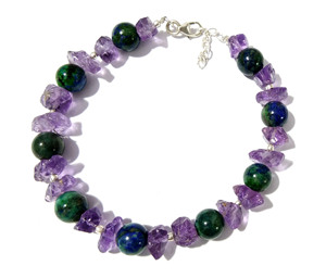 Natural Amethyst & Azurite Malachite Bracelet 925 Sterling <b>Silver</b> Bracelet Handmade Gemstone <b>Beaded</b> Bracelet for Girls & Women - Product Image 1