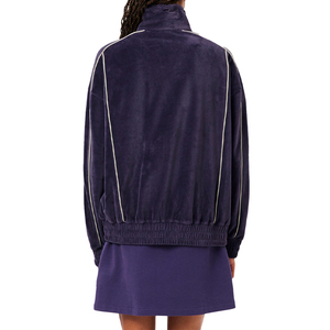Women's Dark Blue <b>Velour</b> Eco-Friendly Fleece Hooded <b>Tracksuit</b> Full Sleeve Drawstring Side Pockets Solid Color Sporty Winter - Product Image 2