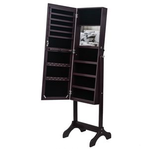 Armadio Portagioie a Specchio a Tutta Altezza in Legno Marrone Scuro con 4 Ripiani e Specchi Regolabili - Product Image 3