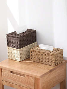 Boîte à mouchoirs rectangulaire en rotin tissé à la main pour la décoration intérieure bohème et rustique - Product Image 3