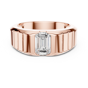 Anillo de Boda de Oro Rosa para Hombre con Diamante Cultivado en Laboratorio, Corte Esmeralda, Engaste Solitario, Diseño Moderno y Lujoso - Product Image 1