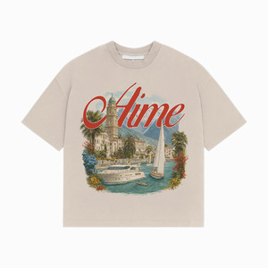 เสื้อยืดโอเวอร์ไซส์ผ้าฝ้ายหนา 220 GSM สีขาว พิมพ์ลายดิจิตอลภาพวิวชายหาดริเวียร่า ออกแบบเองได้ ผ้าฝ้าย 100% สำหรับผู้ชาย ทรงหลวม - Product Image 4