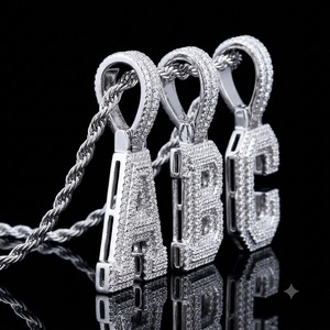 Pendentif personnalisé en argent 925 avec initiale, monogramme, nom, moissanite, style hip-hop, cadeau pour anniversaire, remise de diplôme - Product Image 3