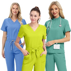 <b>Doctor</b> Nurse Medical Scrub Uniform <b>Set</b> with V Neck Top and Elastic Waist Pants Comfortable Hospital Nursing Scrubs Wholesale - Product Image 1