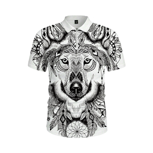 Polo artístico Dreamcatcher Wolf para hombre |   Camiseta Digital Sublimada con Cierre de 1/4 |   Ropa Casual Urbana con Motivos de Animales en Estilo Étnico - Product Image 3