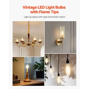 Lampadine LED Dimmerabili per Candelabri, Confezione da 12, Stile Vintage con Punta a Fiamma, Illuminazione Calda 2725K, 90 Colori, 6W, 120V/60Hz - Product Image 2