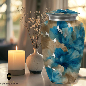 โกศบรรจุอัฐิสีฟ้าลายดอกไม้ โกศอะลูมิเนียมสำหรับบรรจุอัฐิของมนุษย์ ลายผีเสื้อ ขนาด 10 นิ้ว - Product Image 3