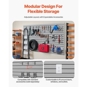 Pannelli a Doghe in PVC Grigio Facili da Installare 8 X 4 ft, Accessori per Garage, Pannelli Regolabili per Organizzazione a Parete - Product Image 4