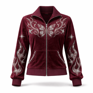 Wholesale Rhinestone Zip Up <b>Jacket</b> for Women - Customizable OEM Bulk Orders from Manufacturer Direct Supplier - Product Image 1