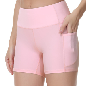 Shorts Deportivos de Cintura Alta para Mujer, Color Rosa, Estampados, con Bolsillos, Transpirables, Cintura Elástica, Estilo Deportivo, Tejido de Punto, Spandex, Poliéster - Product Image 1