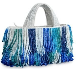 Bolso Tote de Tela a Rayas, Bolso de Hombro Casual Hecho a Mano, Diseño con Flecos Azules y Blancos, para Uso Diario - Product Image 5