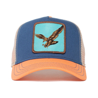 Casquette Trucker Personnalisée 5 Panneaux, Patch en Cuir Bicolore, Logo Oiseau, Multicolore, Hommes Femmes, Sports de Plein Air, Pêche, Publicité, Vente en Gros, ODM