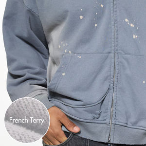 สินค้าใหม่ปี 2026 เสื้อยืดผู้ชายสไตล์วินเทจผ้าเทอร์รี่ทรงบ็อกซี่ฟิต ลวดลาย Monkey Wash 404GSM แต่ง Splash-Ink ซิปหน้า ผ้าฝ้าย 100% รับสกรีนโลโก้ตามแบบ - Product Image 5