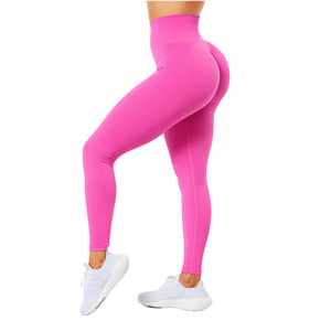 Leggings de Yoga de Cintura Alta sin Costuras, Color Gris Sólido, Spandex y Nailon, Pantalones Deportivos para Mujer, Cintura Elástica - Product Image 5