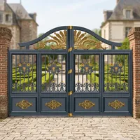 Portail Principal Décoratif en Fer Forgé de Luxe, Design Doré Ornemental, Double Porte Élégante pour Entrée Résidentielle, Sécurité et Chantier