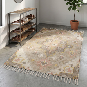 Handtufted Handwoven Modern <b>Jute</b> <b>Rug</b> Anti-Slip Thick Medium Pile Beige Multicolor Floral Geometric Pattern Fringed Textured Area - Product Image 3