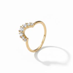 แหวนแต่งงานทองคำแท้ 18K ประดับเพชรทรงกลมเพาะเลี้ยง ดีไซน์โค้งรูปตัวยู ซ้อนกันได้ แหวนมงกุฎเพชร แหวนคู่สำหรับเจ้าสาว - Product Image 4