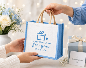 Sac fourre-tout en toile bleu et blanc avec poignées en corde, taille moyenne, idéal pour un cadeau - Product Image 4