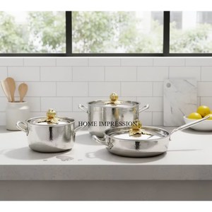 Silver Shiny Polished Hand Hammered Stainless Steel Golden Pumpkin Lids Home Hotel Kitchenware Luxury Ruffoni Casseroles Supply - Product Image 4