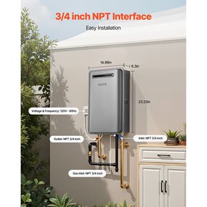 Scaldabagno Tankless a Gas con controllo temporaneo intelligente 5.3Gal 120000 BTU - Product Image 6