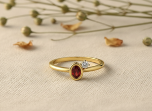 Anillo Unisex de Oro Sólido de 14k con Rubí, Diseño Moderno, Bañado en Oro, Banda con Gema Ovalada Engastada en Bisel, Joyería para Regalo de Compromiso - Product Image 4