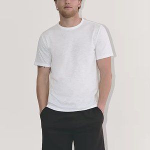 Camiseta Blanca de Algodón para Hombre, Color Sólido, Informal, Tejida, Transpirable, para Verano, con Logotipo Frontal, Estilo Urbano - Product Image 1