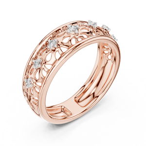 Conjunto de Anillos de Diamantes Cultivados en Laboratorio con Diseño Floral Moderno, Oro Rosa Sólido de 18 Quilates con Baño de Rodio, Corte Brillante, para Compromiso, Boda, Regalo o Uso Diario - Product Image 1