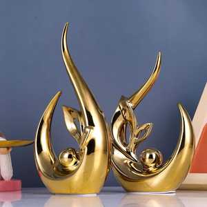 Esculturas Abstractas Doradas, Estatua de Cerámica Alta, Decoración Moderna con Acentos Dorados para Estante, Mueble de TV, Centro de Entretenimiento - Product Image 2