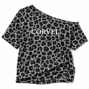 Chemisier décontracté d'été élégant à motif animalier, épaules dénudées, imprimé léopard gris personnalisé, chemise pour femme avec logo brodé, coupe ample et col large - Product Image 3