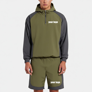 Hot Selling <b>Hip</b> Hop Style Midweight Drawstring Jacket Shorts Set Windbreaker Fashionable Waterproof Printed Solid Color Block - Product Image 3