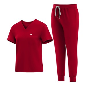Nuevo Conjunto Médico para Mujer, Color Marrón, Top con Cuello en V y Bolsillo, Pantalones con Cordón, Uniformes de Hospital, Tejido de Punto de Algodón y Poliéster - Product Image 6