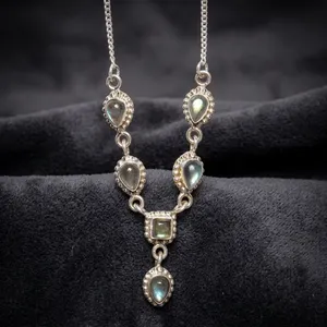 Blue Fire Labradorite Pure 925 Silver Handmade Necklace With Elegant Link Design For Casual Wear Women Crystal Jewelry - Product Image 2