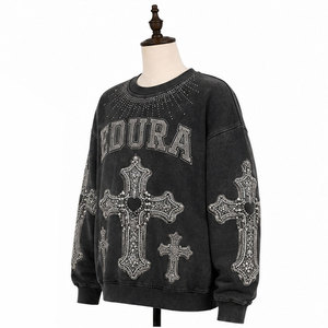 Sudadera con Capucha y Cremallera para Hombre, Diseño Gótico con Cruz de Pedrería, Forro Polar, Ajuste Regular, Ropa Urbana de Invierno, Ecológica y Transpirable - Product Image 1