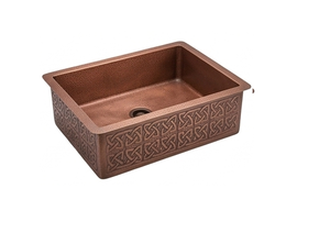 Évier de cuisine double cuve décalée en cuivre style ferme, avec design martelé et motifs en relief, en acier inoxydable, pour comptoir, style antique - Product Image 5