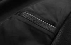 <b>Men's</b> Black Genuine <b>Leather</b> Waterproof Moto <b>Jacket</b> Stand Collar Zipper Closure High Street Style Regular Fit Autumn - Product Image 5