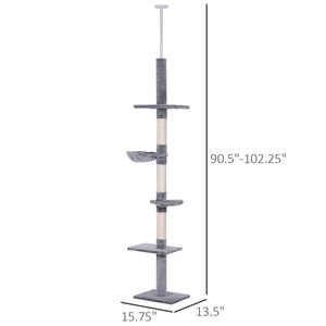 Torre de Escalada para Gatos de 8.5 Pies de Altura Ajustable en 5 Niveles, Color Gris, de Piso a Techo, Vertical - Product Image 3
