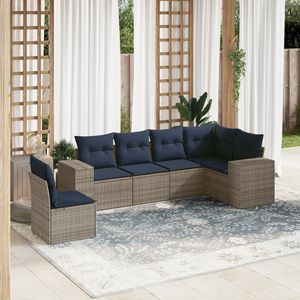 Conjunto de sofás de jardín de ratán sintético gris de 6 piezas con cojines, colección de muebles de patio - Product Image 1