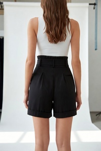 Shorts-jupe décontractés pour femme en toile noire à taille mi-haute, brodés de fleurs, à taille élastique, coupe régulière et respirants - Product Image 6