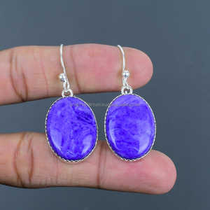 Pendientes colgantes de Plata de Ley 925 con piedras preciosas de charoita, joyería impresionante hecha a mano para mujer, gran idea de regalo para ella - Product Image 3