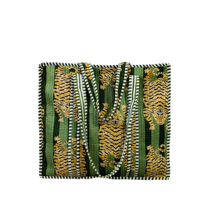 Grand sac fourre-tout à rayures de tigre imprimé en blocs durables-Shopper en coton vert - Product Image 6